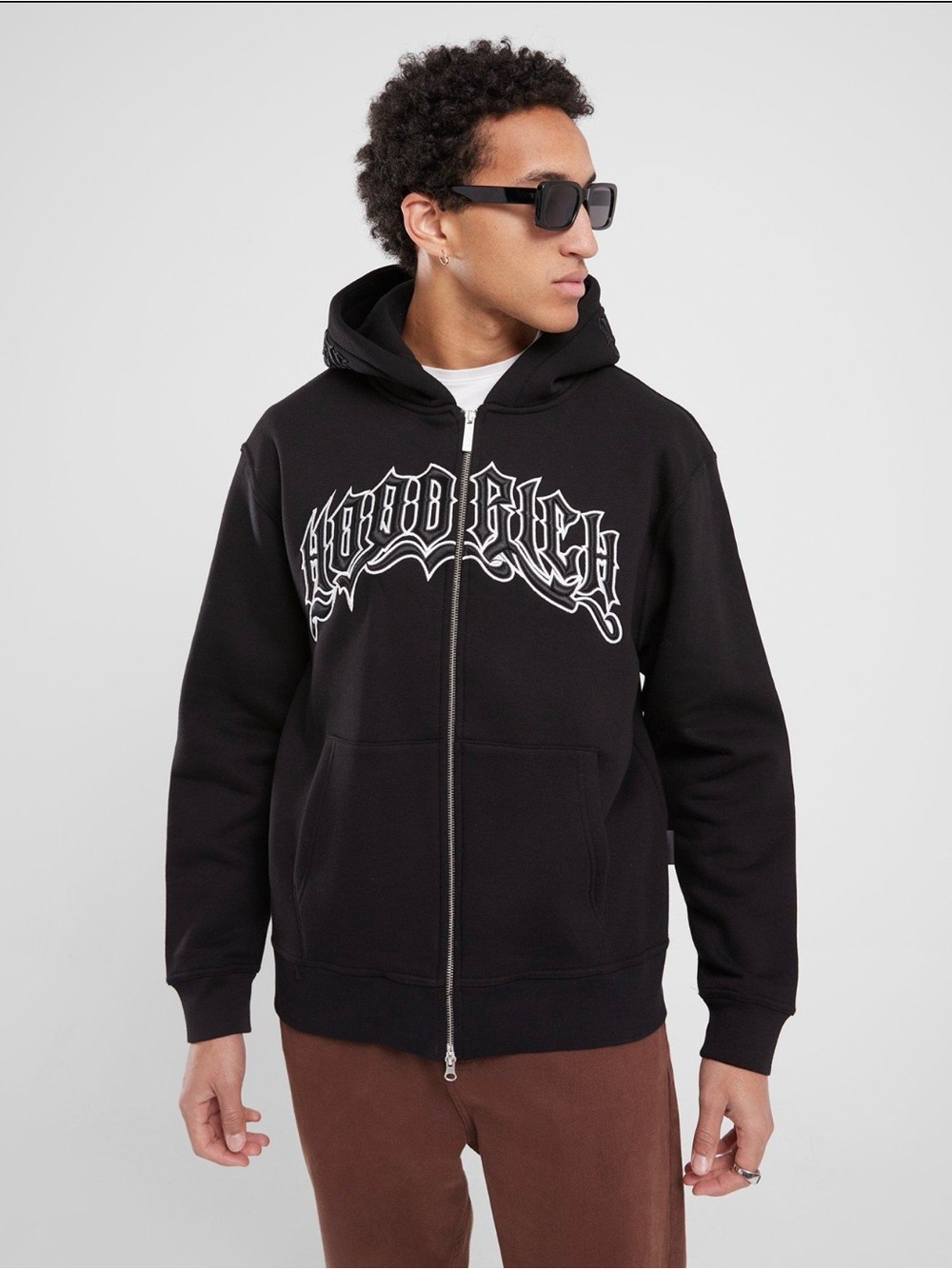 Hoodrich Black Full-Zip Hoodie - Men's Graphic Zip-Up Size S